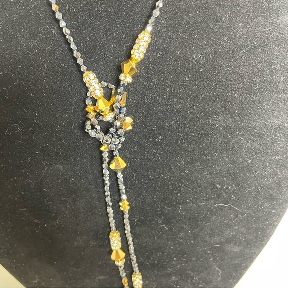 Gorgeous Lariat Necklace with sparkling black, gold tone and rhinestones accents - Picture 5 of 8